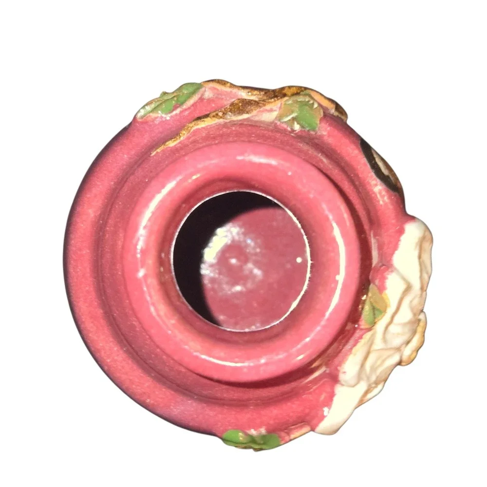 Judy Jones Pottery VTG Dogwood & Chickadee Bud Vase Signed Small‎ Pink 2002 EUC!